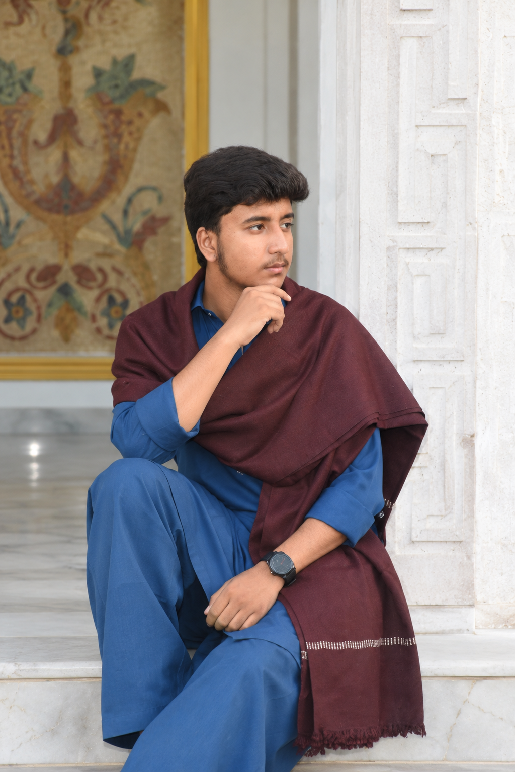 Burgundy Plain Traditional Men's Shawl